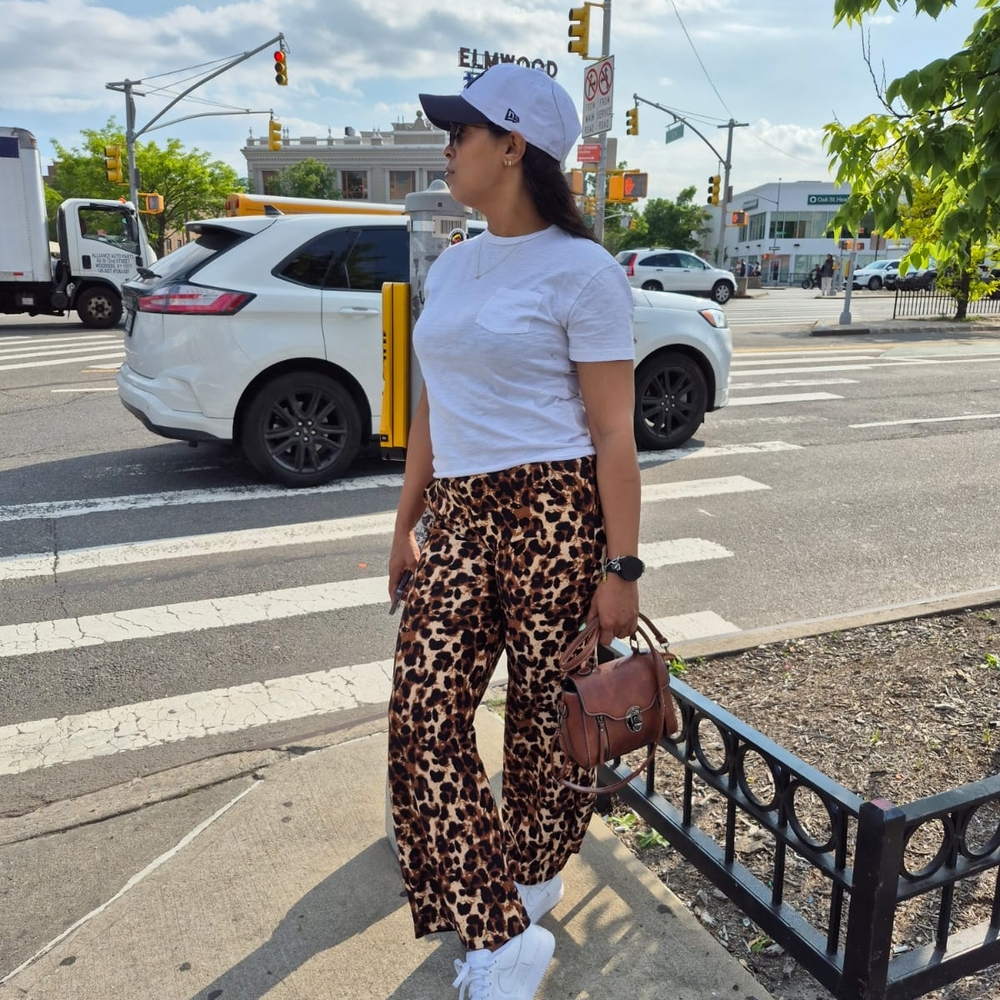 New Mix Brown Wide Leg Pants with Animal Print